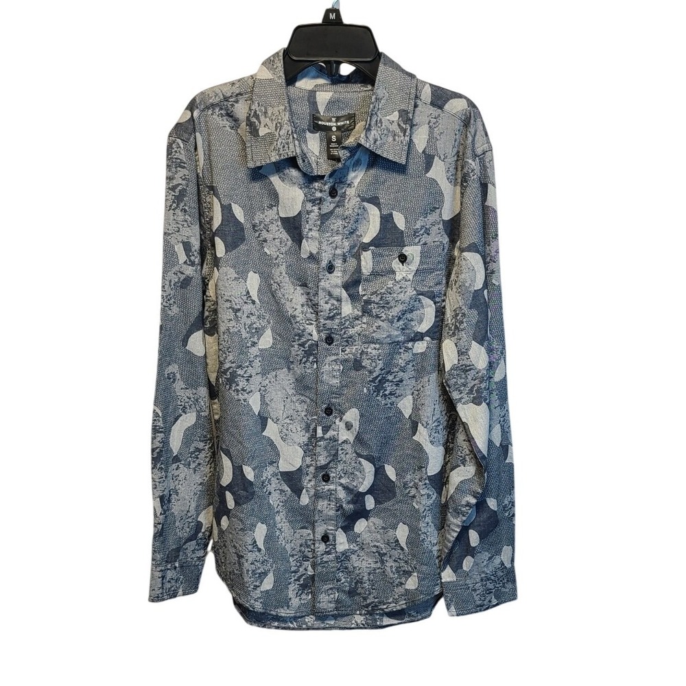 Houston White Men's Abstract Camo Button Down Shirt Blue Grey 100%‎ Cotton Small